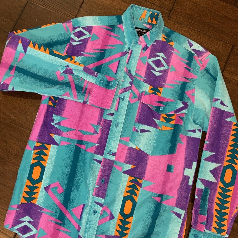 Vintage Frontier Series Shirt Men's‎ Small Aztec Western 90s